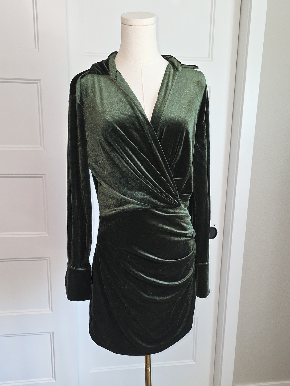 Fashion Nova Emerald Green Velvet Wrap Hooded Mini Dress